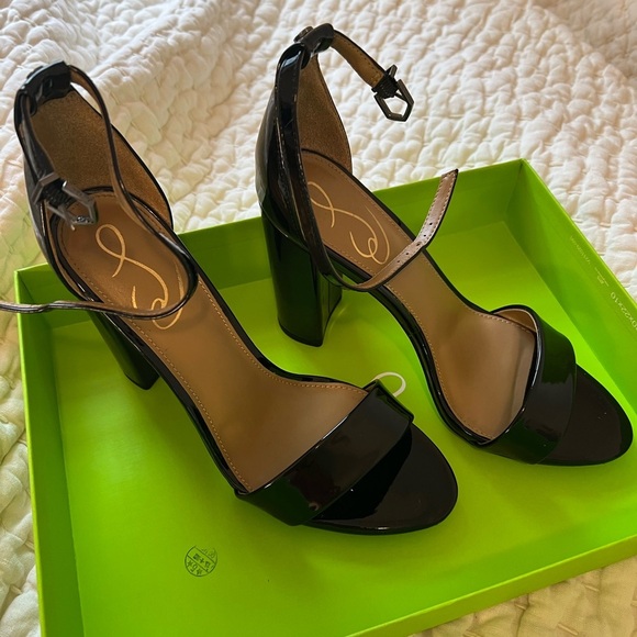 Sam Edelman Black Patent Block Heel Sandals Yaro Women’s Evening shoe NEVER WORN - Picture 5 of 8